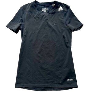 ADIDAS Tech Fit Black Fitted Athletic Player Short Dleeved Uniform Shirt, 11-12